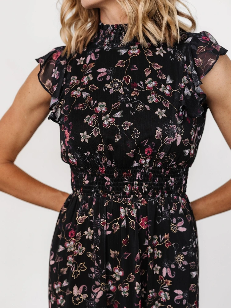 Floral Print Ruffle Long Dress
