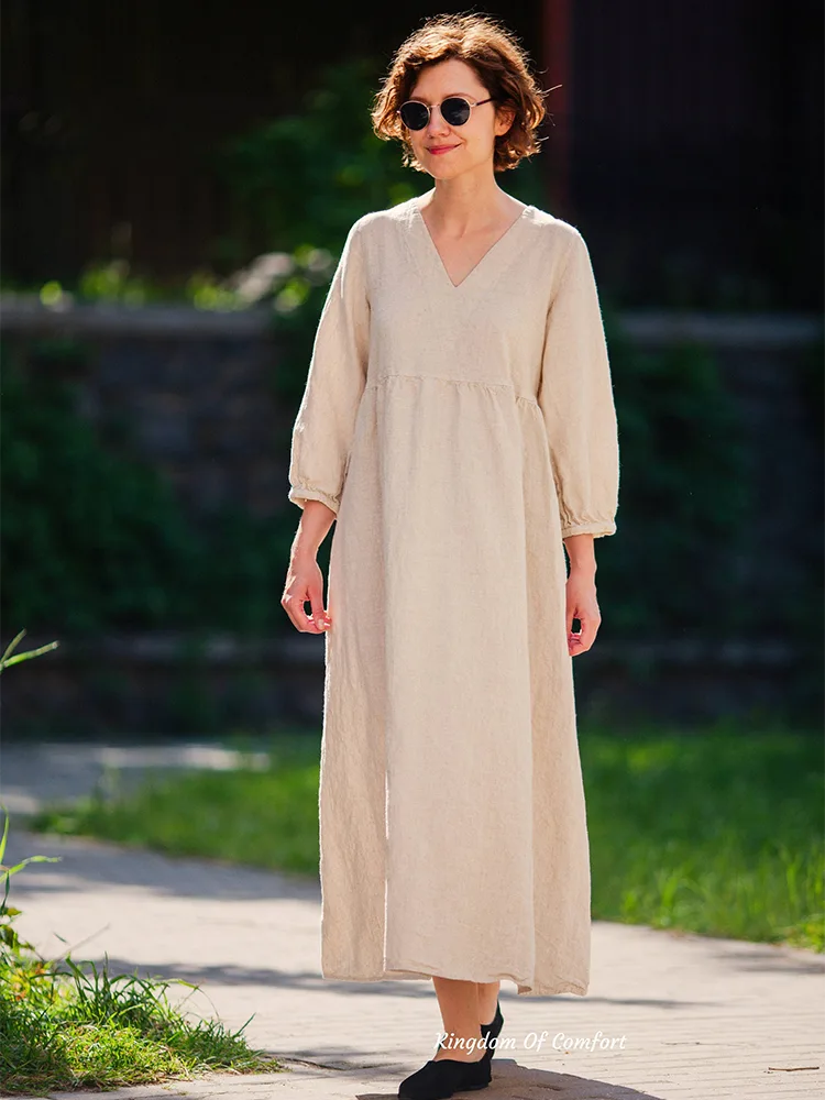 Pakaian Kasual 100% Linen Wanita Lengan Panjang