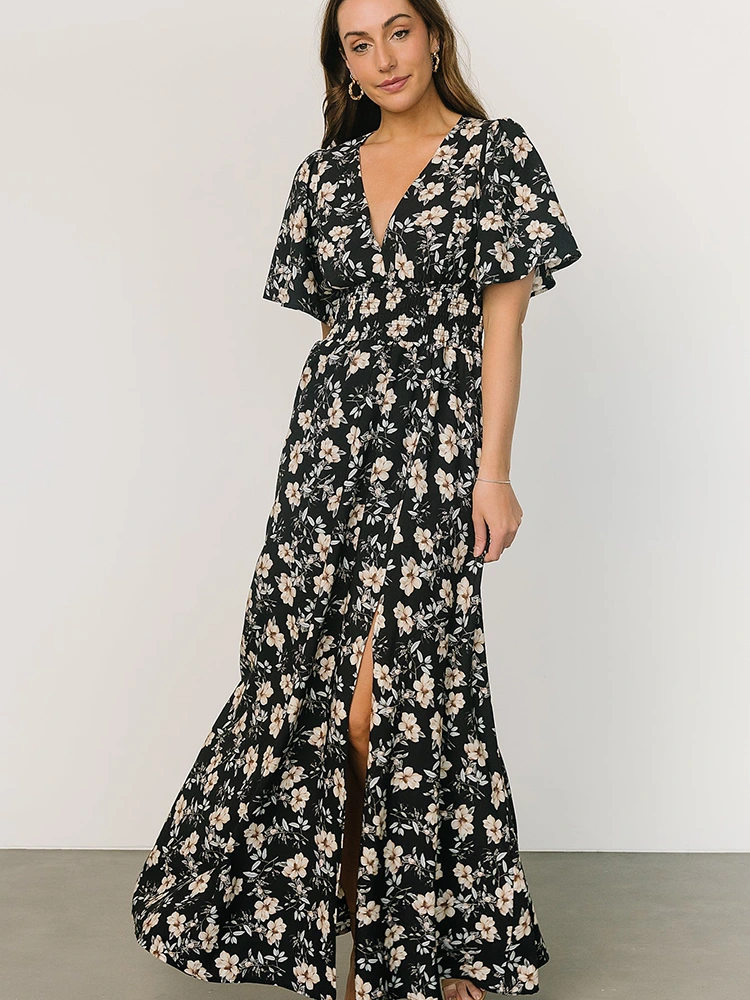 Pakaian Maxi Chiffon V-Neck Cetak Bunga